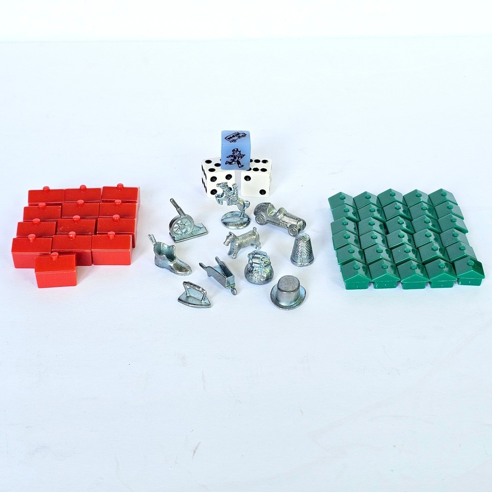 Vintage Monopoly Replacement Game Metal Tokens Money Bag Houses Hotels Speed Die